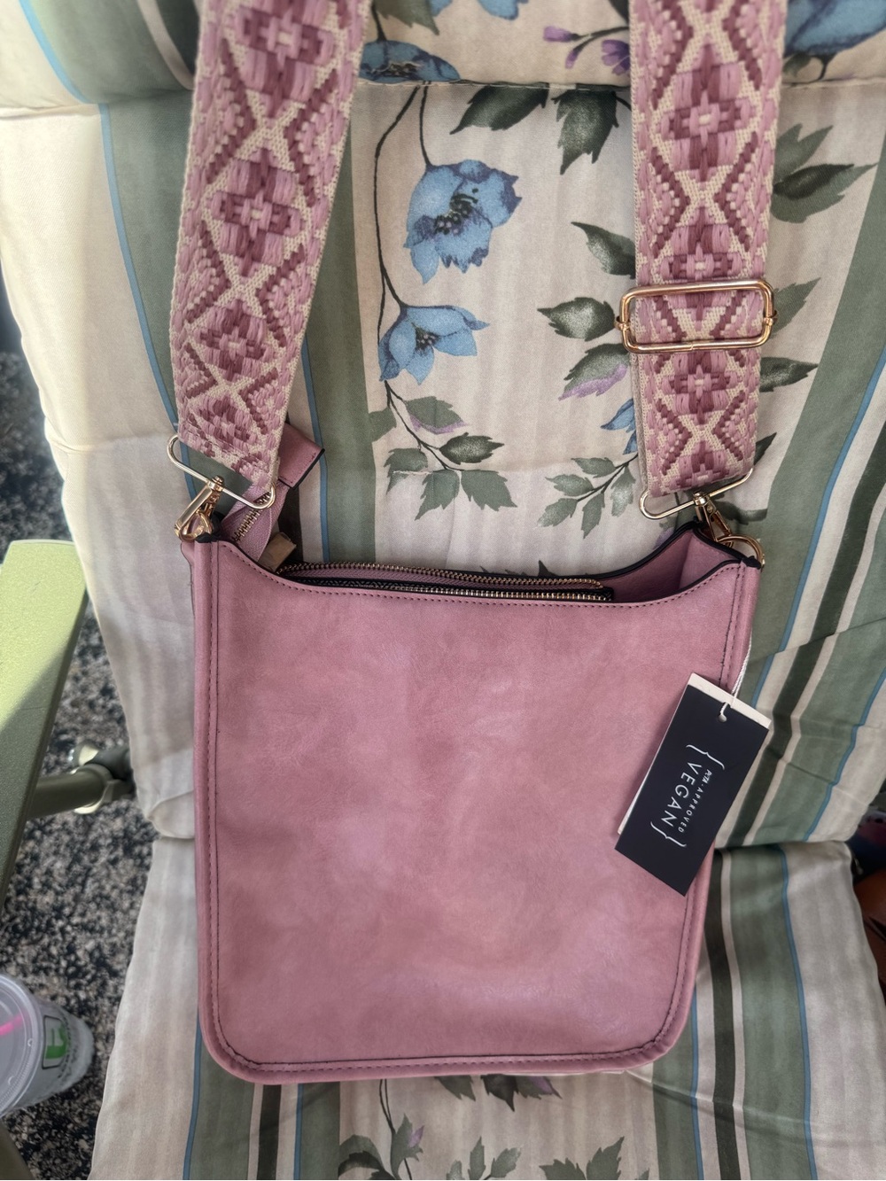 Vegan Leather Pink Crossbody Bag with Adjustable Strap
